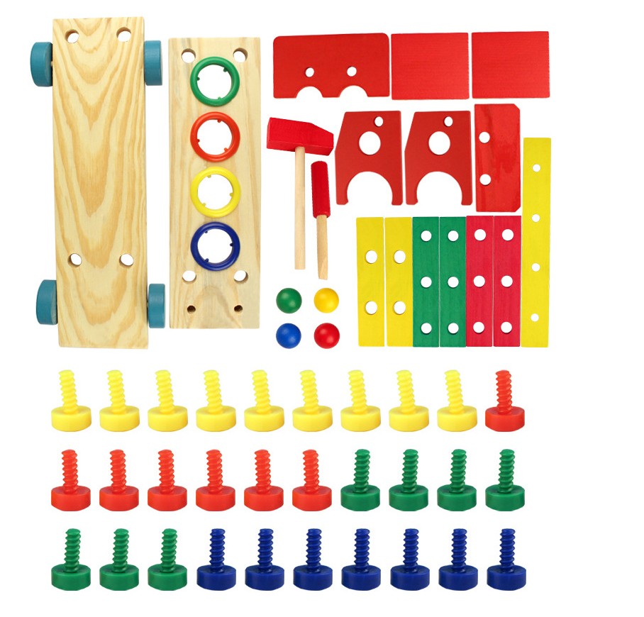 Wooden Assembling Chair Montessori Toys Baby Educational Wooden Toy Preschool Multifunctional Variety Nut Combination Chair Tool