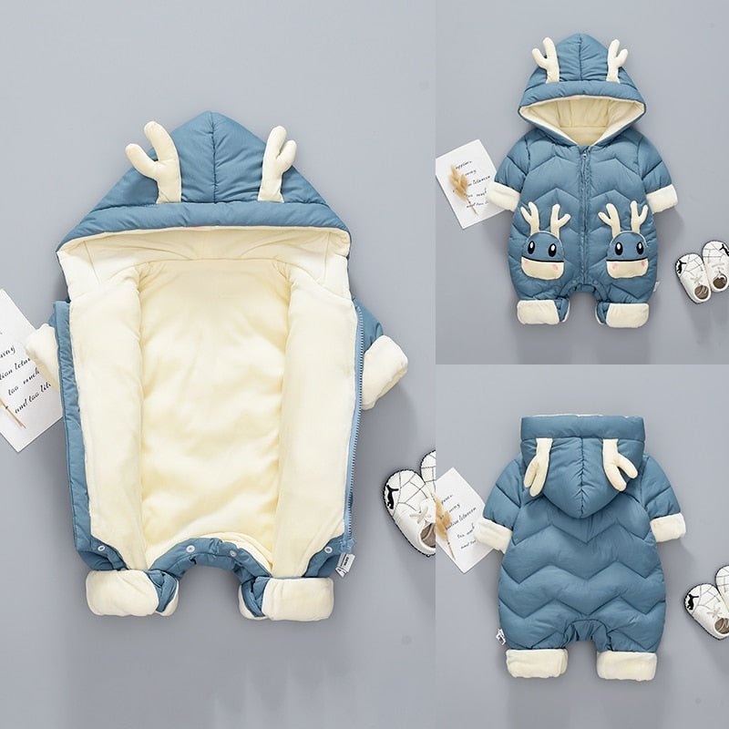 OLEKID Baby Winter Snowsuit Plus Velvet Thick Baby Boys Jumpsuit 0-2 Years Newborn Romper Baby Girls Overalls Toddler Coat