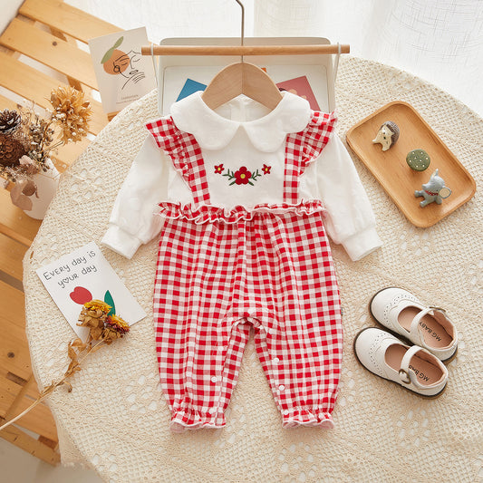 Baby Onesie Fall New Baby Girl Strap Fake Two-Piece Romper Lace Collar Baby Clothes Baby Clothes