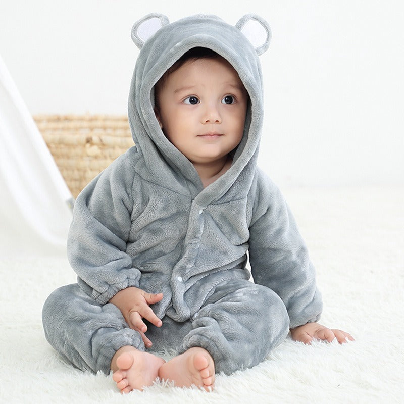 Bear style baby flannel jumpsuit for autumn and winter children's climbing suit cute baby climbing suit