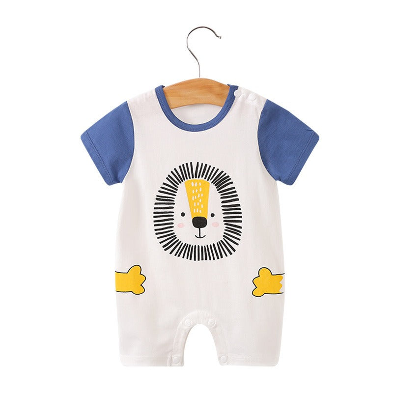 Baby jumpsuit for summer, baby short sleeved clothes, thin newborn cartoon animal crawling clothes, cotton jumpsuit