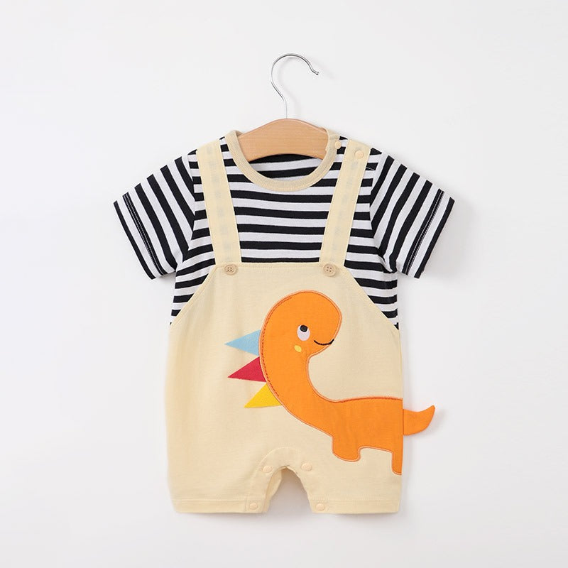 Baby jumpsuit for summer, baby short sleeved clothes, thin newborn cartoon animal crawling clothes, cotton jumpsuit