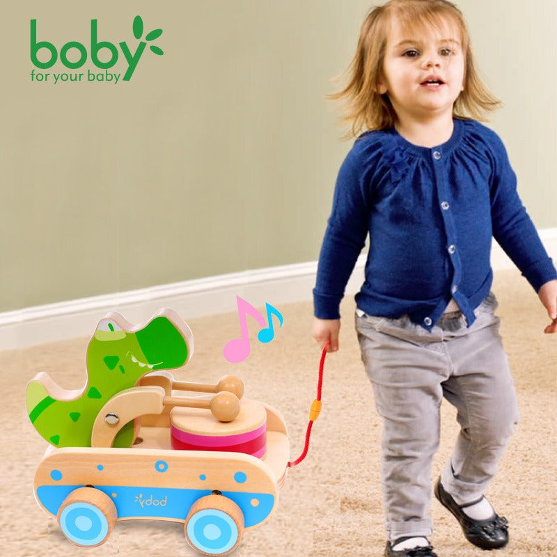 Baby Early Education: Drumming, Wooden Toy Car, Pull Rope, Hand Pulled Car, Baby Yearly Tractor, Puzzle and Step Learning