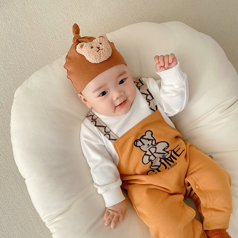 Baby Clothes Autumn New Baby Boy Clothes Bear Fake Two-Piece Long-Sleeved Baby Boy Romper Baby Onesie