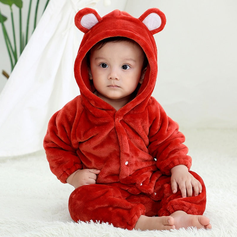 Bear style baby flannel jumpsuit for autumn and winter children's climbing suit cute baby climbing suit